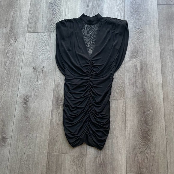 RONNY KOBO BLACK DRAPED RUCHED LACE DETAIL MINI DRESS SIZE SMALL NEW - Picture 2 of 3